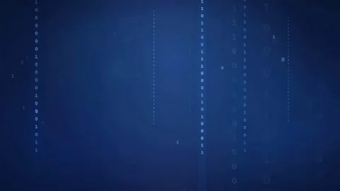 Abstract blue digital background with falling binary code streams for Stock Footage 339325771
