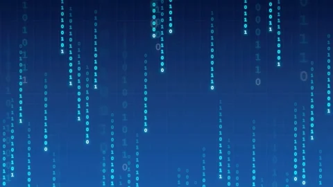 Abstract blue digital background with falling binary code streams for 스톡 동영상 343156337