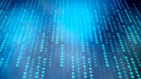 Abstract blue digital background featuring streams of falling binary code r.. イラスト素材