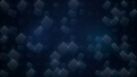 Abstract blue digital background with floating glowing 3D cubes in a dark Stock Footage 346202213