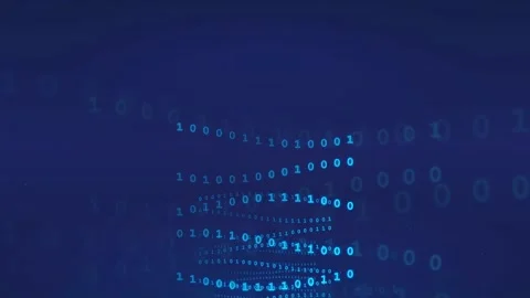 Abstract blue digital background with flowing binary code streams and glowing Stock Footage 336772142