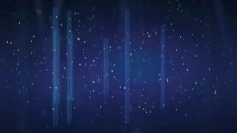 Abstract blue digital background with flowing data particles and vertical light Stockbeeldmateriaal 339323751