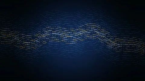 Abstract blue digital background with flowing golden and silver glowing data Stock Footage 344774269