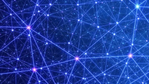 Abstract blue digital background with glowing network nodes and data connections Stock Footage 346486117