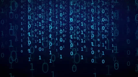 Abstract Blue Digital Binary Code Stream Falling Downward in a Virtual Cyber Stock Footage 336772766