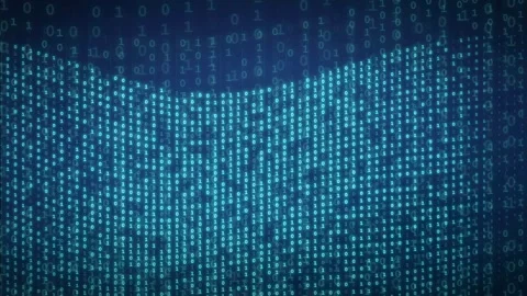 Abstract blue digital binary code background with flowing data wave and Stock Footage 336775115