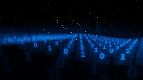 Abstract blue digital binary code stream flowing through a dark cyberspace Stock Footage 336775323
