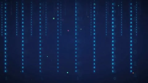 Abstract blue digital binary code rain falling vertically on a dark Stock Footage 339321512