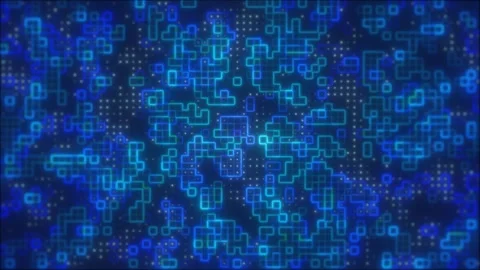 Abstract blue digital circuit-style pattern of glowing squares and dots, sy.. Stock Footage 327675110