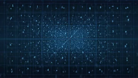 Abstract Blue Digital Code Grid Streaming in Futuristic Cyberspace Data Tunnel Stock-Footage 343151615