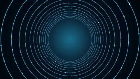 Abstract blue digital concentric circles with glowing dots and connecting lines Stock Footage 344775871