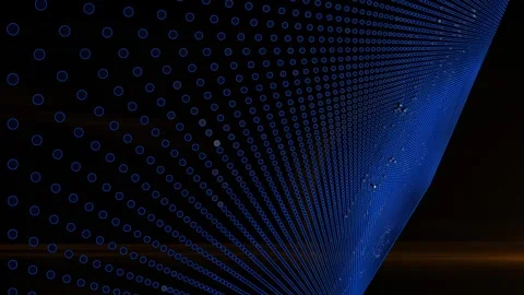 Abstract blue digital cyber wall from particles and dots moves on a black Stock Footage 308855050