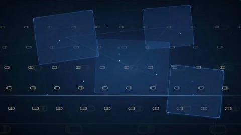 Abstract Blue Digital Data Interface with Floating Geometric Squares and Stock Footage 339317494