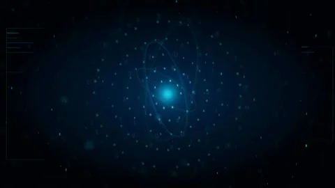 Abstract Blue Digital Data Network with Glowing Central Core and Rotating Stock Footage 336775023