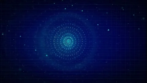 Abstract blue digital data spiral with glowing particles and grid background Stock Footage 339321299