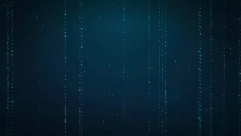 Abstract blue digital data stream with falling light particles on a dark Stockbeeldmateriaal 336772330