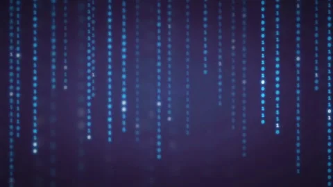 Abstract blue digital data stream with falling binary code particles on dark Stock Footage 336773210