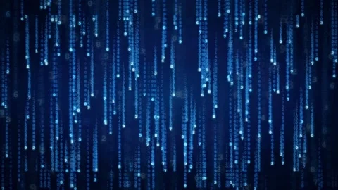 Abstract Blue Digital Data Stream with Falling Binary Code and Glowing Stock Footage 336776020