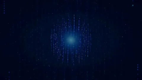 Abstract blue digital data stream with glowing particles moving through a dark Stock Footage 336778672