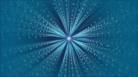 Abstract blue digital data stream with binary code particles radiating from a Stock Footage 336779803