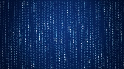Abstract blue digital data stream with falling binary code and glowing Vídeo Stock 345766337