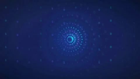 Abstract Blue Digital Data Tunnel with Glowing Binary Code Particles Moving in Stock Footage 339318735