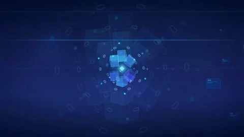 Abstract Blue Digital Data Visualization with Floating Geometric Cubes and Video stock 339316135