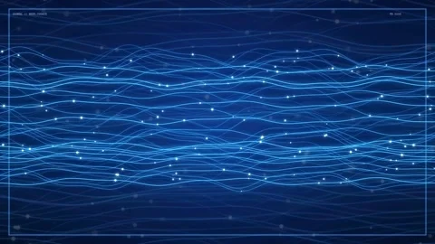 Abstract Blue Digital Data Waves with Glowing Particles Flowing Across a Dark Видео 343430241