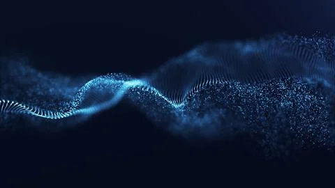 Abstract blue digital data waves formed by particles and light. Futuristic .. Stock Illustration