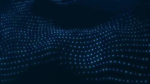 Abstract blue digital dot wave on dark background, glowing particle flow il.. Stock Illustration