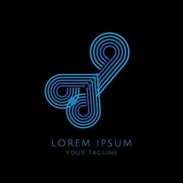 Abstract blue digital dynamic wave on dark background. Futuristic logo Stock Illustration