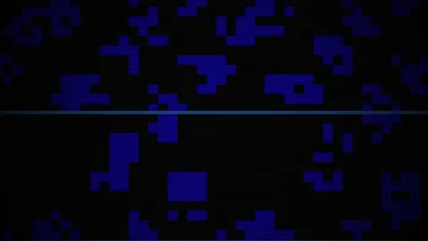 Abstract Blue Digital Glitch Effect Overlay on Black Background. Stock Footage 334411582