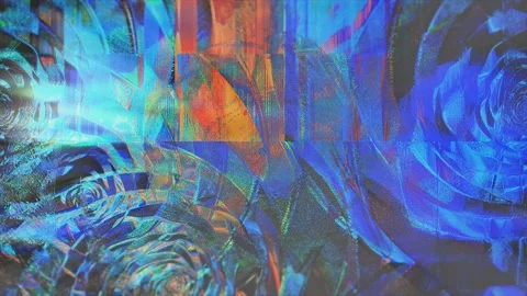 Abstract blue digital glitch pattern with floral fractal shapes Stock Footage 346039599