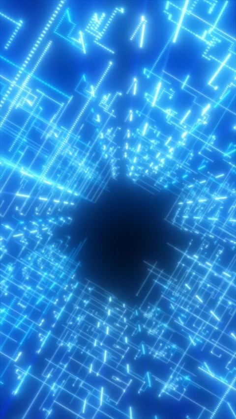 Abstract blue digital grid and circuit lines forming a tunnel-like portal w.. Stock Footage 330108686