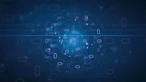 Abstract Blue Digital HUD Interface with Rotating Data Elements and Futuristic Stock Footage 339317345