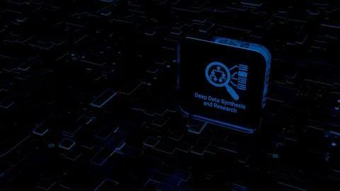Abstract Blue Digital Interface with AI Deep Data Synthesis and Research Ic.. 写真素材