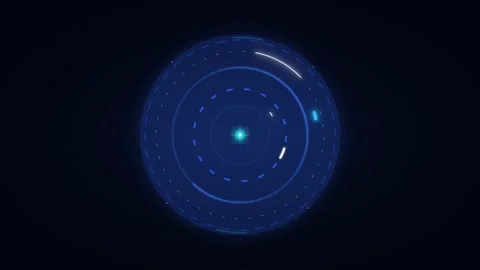 Abstract blue digital interface with concentric rings and a glowing central.. 動画素材 334945097