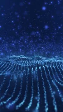 Abstract blue digital landscape with glowing particles and a futuristic grid  Stock Illustration