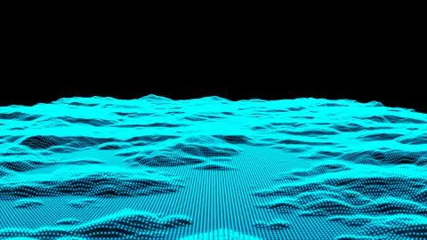 Abstract blue digital landscape with particles dots and stars on horizon. W.. Stock Illustration