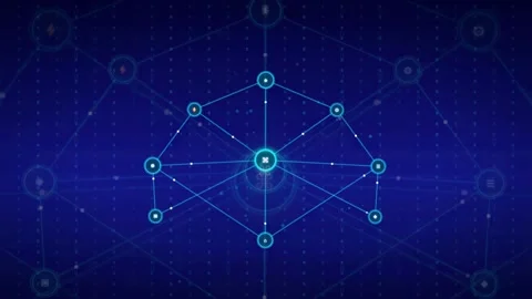Abstract Blue Digital Network Connection with Glowing Nodes and Interconnected Stock Footage 336777713