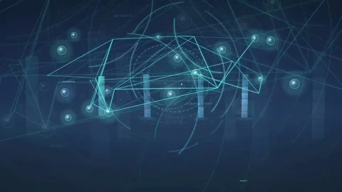 Abstract Blue Digital Network Connection with Glowing Lines and Data Points on Stock Footage 339316963