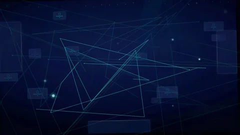 Abstract Blue Digital Network Connection with Glowing Lines and Data Nodes on Stock Footage 339317443