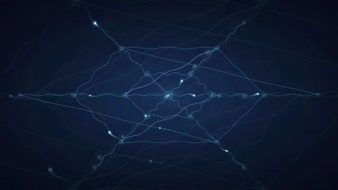 Abstract blue digital network connection with glowing lines and dots on dark Видео 340117670
