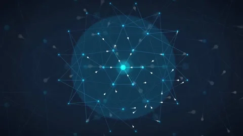 Abstract Blue Digital Network Connection with Glowing Nodes and Interconnected 库存影片 340120190