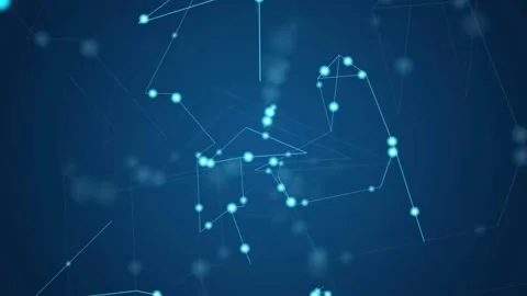 Abstract blue digital network connection with glowing dots and lines moving in Stock Footage 343434566
