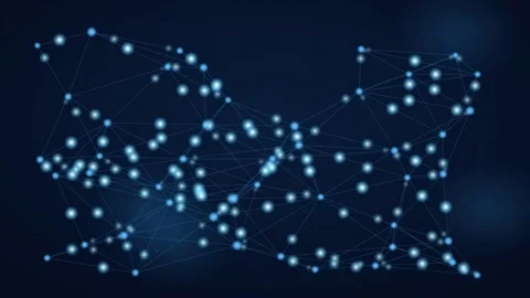 Abstract blue digital network connection with glowing dots and lines on dark Stock Footage 346217927