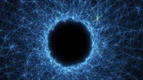 Abstract blue digital network forming a glowing circular portal around a da.. 스톡 일러스트