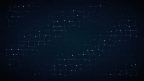 Abstract blue digital network grid waving on dark background Stock Footage 335943201