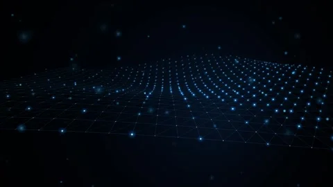 Abstract blue digital network mesh moving in dark space background represen.. Stockbeeldmateriaal 345003777