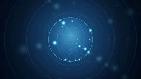 Abstract Blue Digital Network Sphere with Glowing Connection Points and Stock Footage 343157513